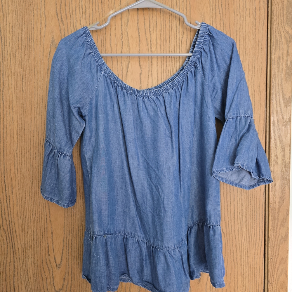 Blue Rain Indigo Ruffle Blouse